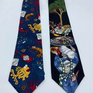Tabasco Fish Necktie Tie Novelty 100% Silk USA Ocean Coral Hot Sauce Grilling